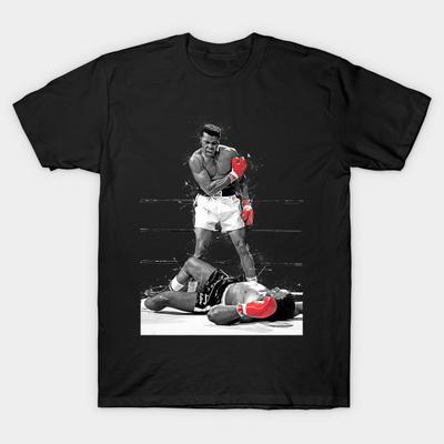 Férfi fekete mintás póló Szuper nagy póló Muhammad Ali Vágás nélküli transzferpapír mintás pamut póló