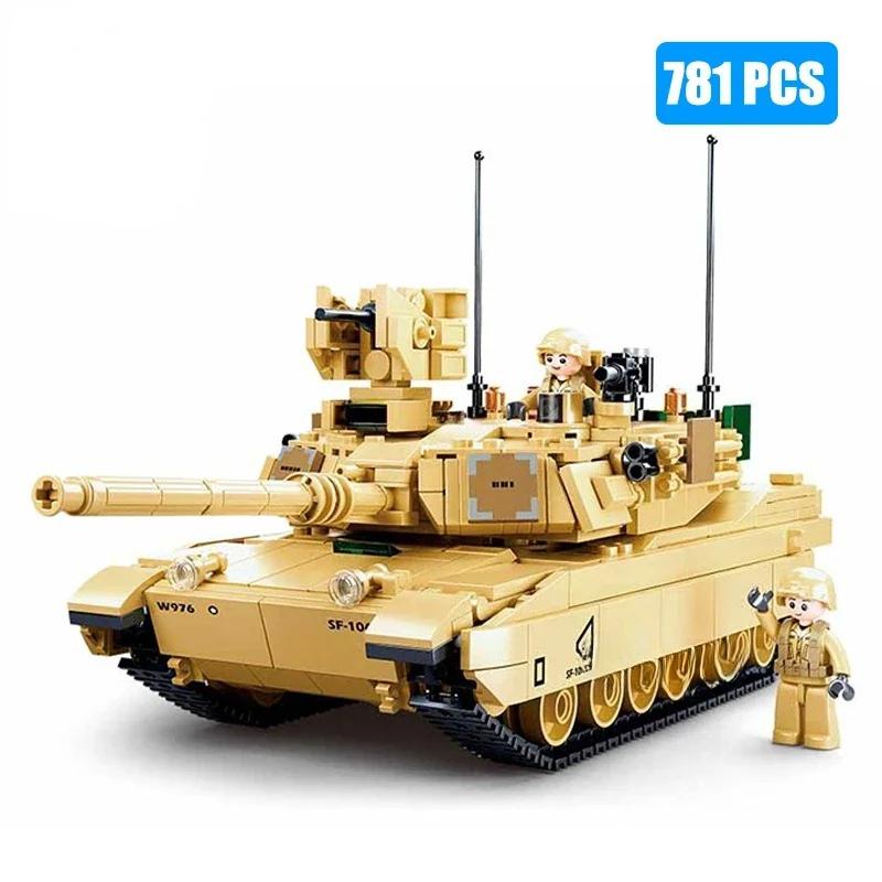 

781 шт. Модель военной серии, игрушки-конструкторы, модель танка M1A2, креативная DIY-игрушка, набор собранных строительных блоков БЕЗ КОРОБКИ