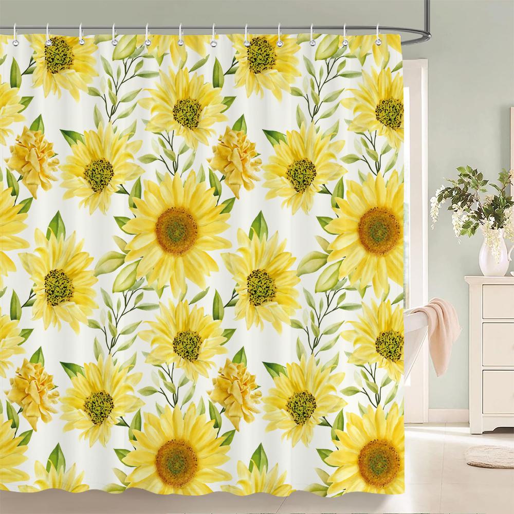Flowers Butterfly Pattern Shower Curtains Bathroom Curtains Waterproof Polyester Bath Curtain with 12 Hooks Shower Curtain