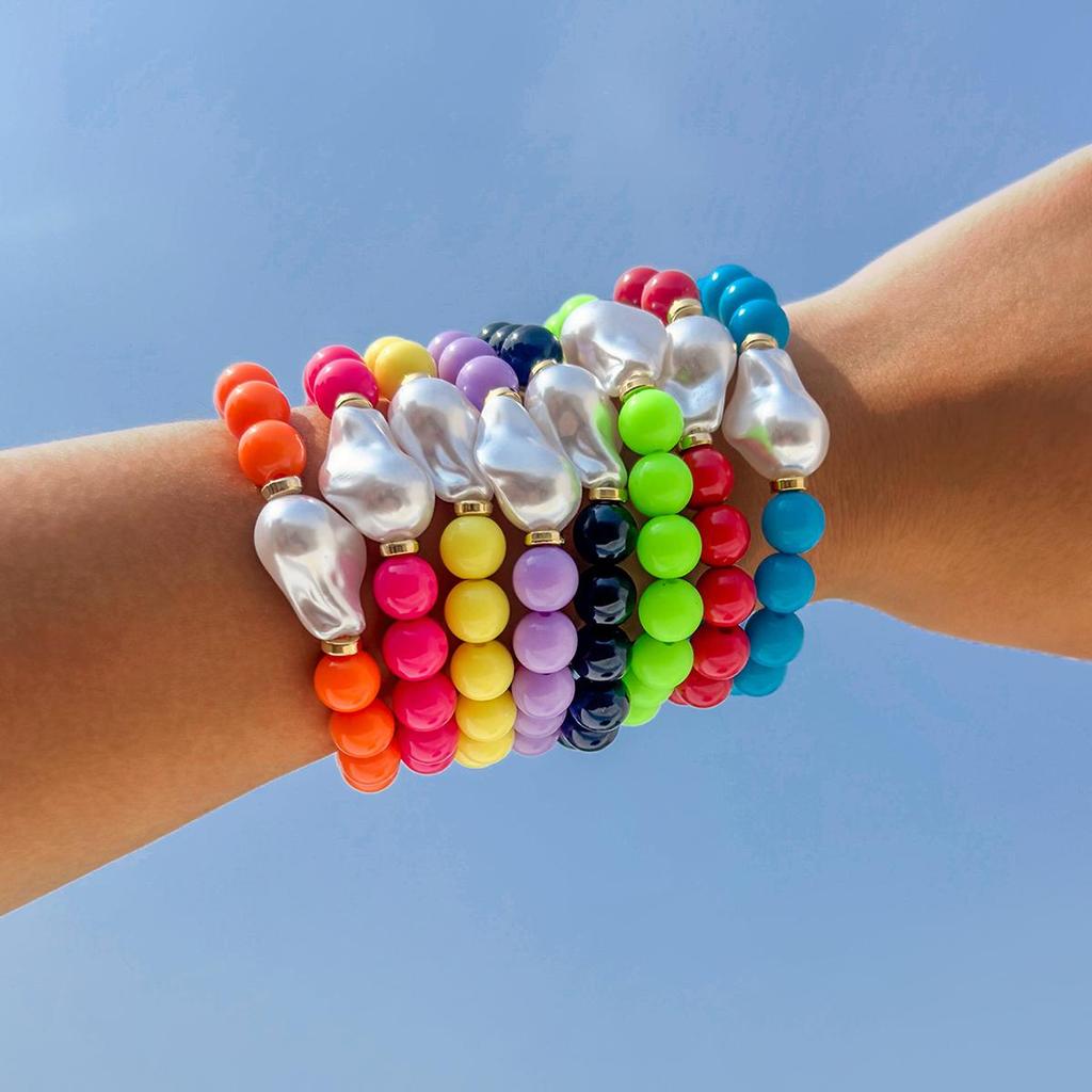 Summer New Colorful Multi Piece Pearl Acrylic Beaded Bracelet, Women's Jewelry Creative Personalized Bracelet