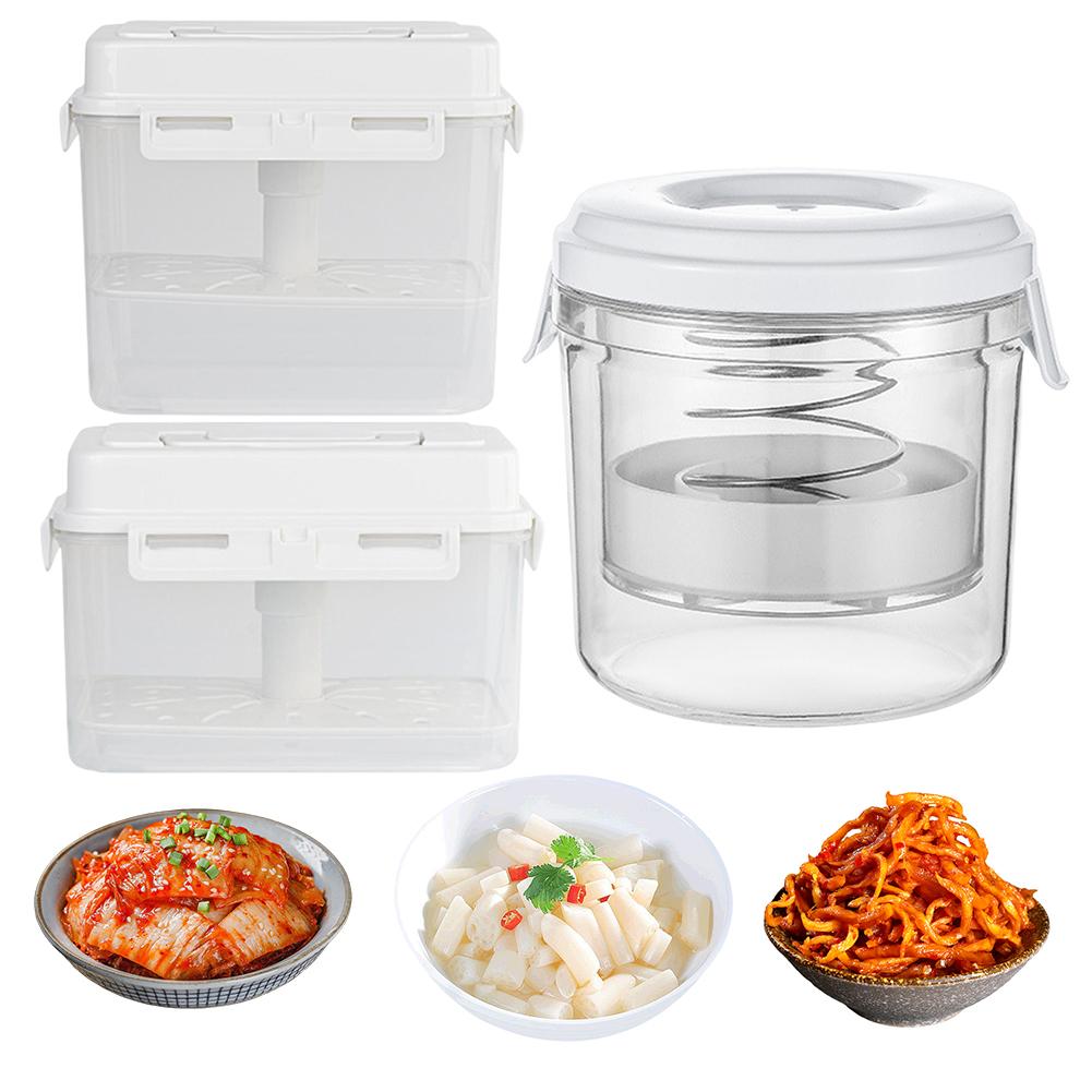 Press Type Sealed Pickle Jar with Steel Spring Vegetable Dehydrator Reusable Pickle Container for Olive Cucumber Keeper