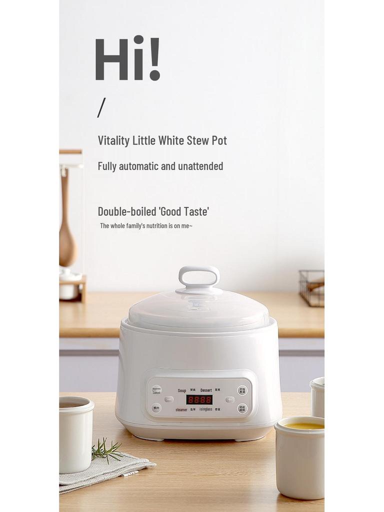 Ceramic Double-Boiler Stew Pot, 110V Electric Multi-Functional with Inner Pots and Stewing Cups, Fully Automatic for Soup and Bird's Nest.