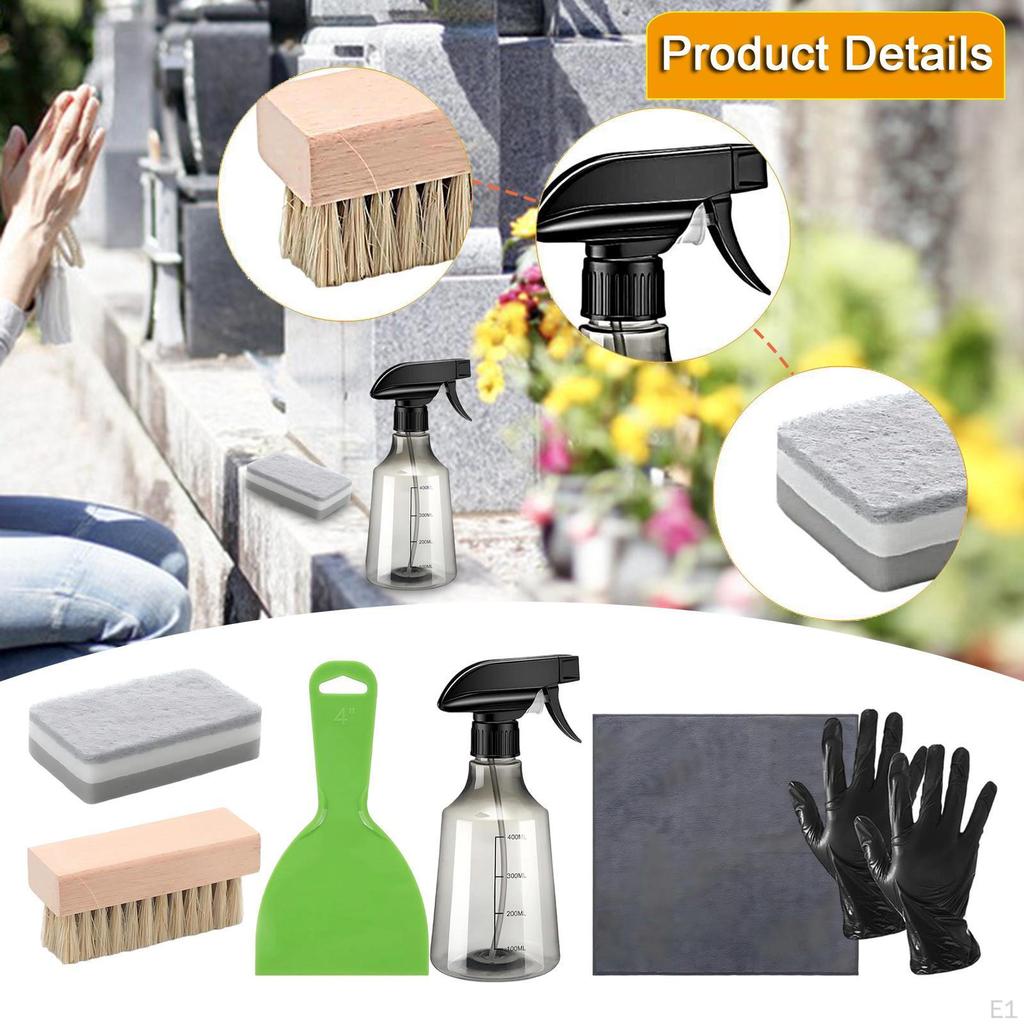 7x Grave Cleaning Headstone Cleaner Kit Stone Tool Spray Bottle Multipurpose