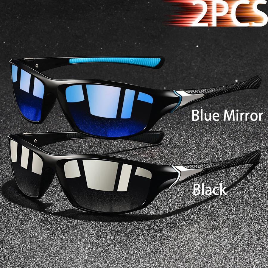 2 Pieces Fashion Vintage Sports Sunglasses Men Women Fishing Running Cycling  Sport Man Sun Glasses Anti-Glare UV400 Eyewear