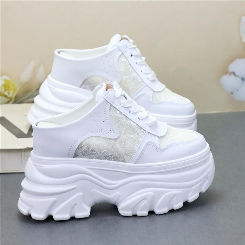 Fashion 10CM 12CM Platform Wedge Women Shoes Mules Genuine Leather Hidden Heel Women Summer Shoes Slides Sandals Slippers Spring Autumn