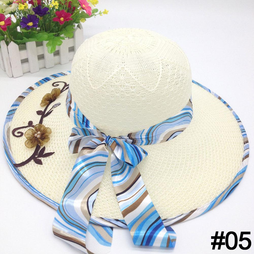 Summer Big Brim Classic Printed Foldable Fashion Knitted Hat Casual Outdoor Beach Women UV Protection
