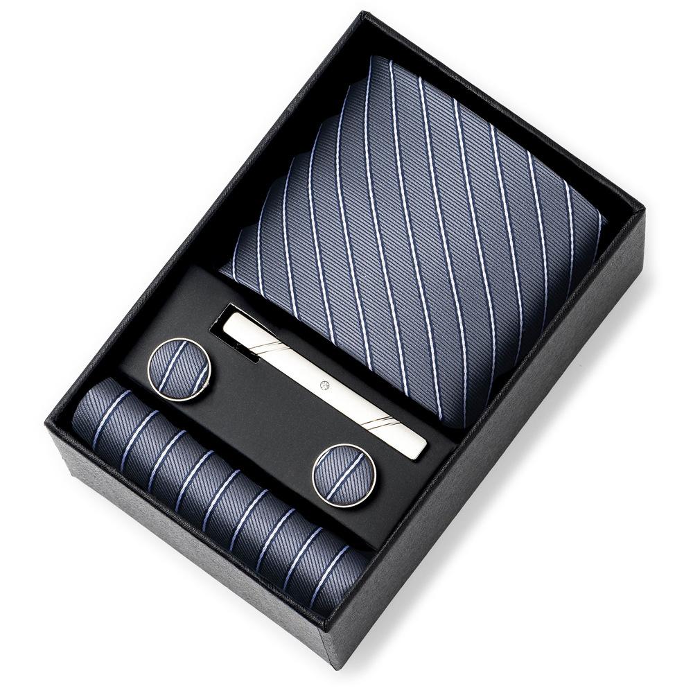 Men'S Tie Net Color Striped Jacquard Yarn Business Professional Tie Set Men'S Gift Box