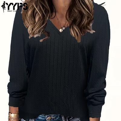 Moda damă ocazional primăvară toamnă imprimeu culoare uni cu mâneci lungi cu decolteu în V bluze și cămăși