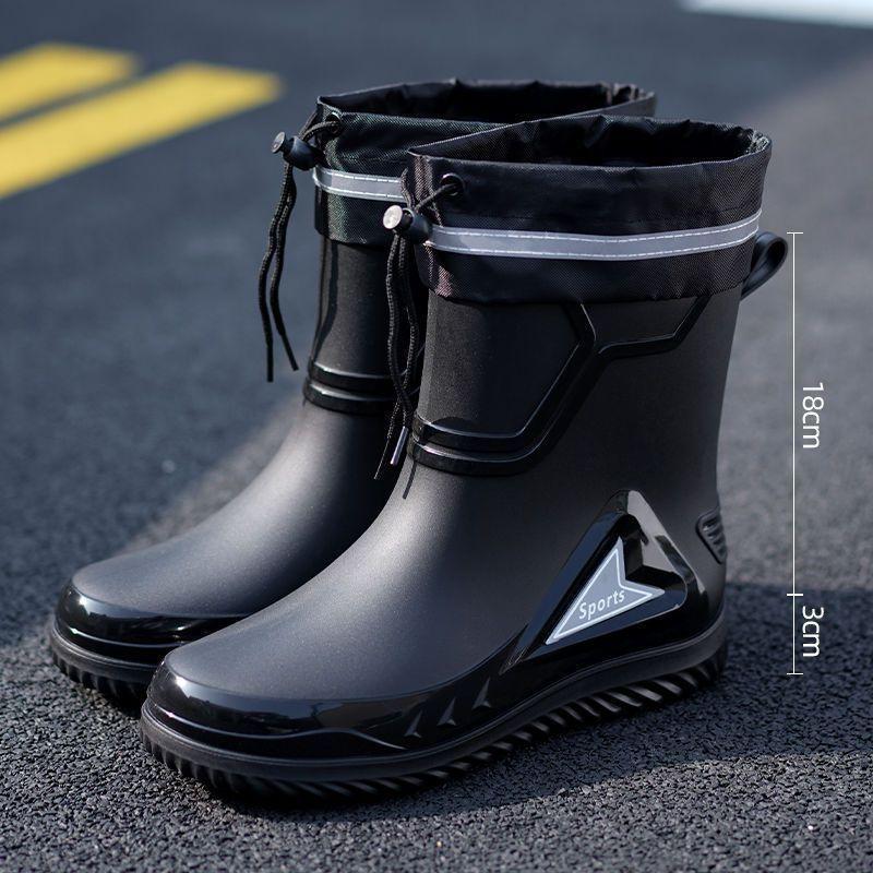 rain boots bundle waterproof rain shoes men's closed water boots non-slip work velvet cotton warm