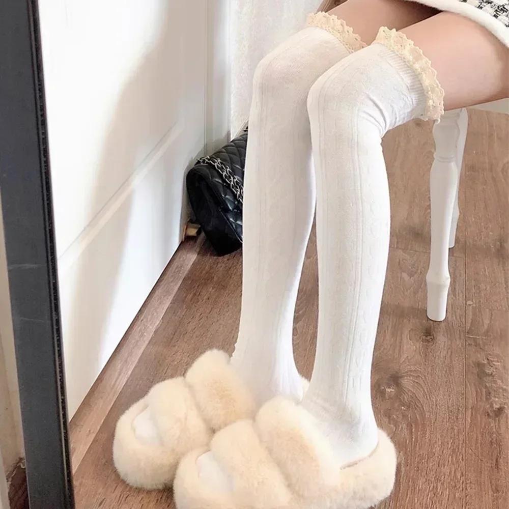 Lolita Lace Up Long Knee Socks for Women Over Knee Thigh High Stockings Spring Autumn Fashion Girls Warm Sexy Knitted JK Tights