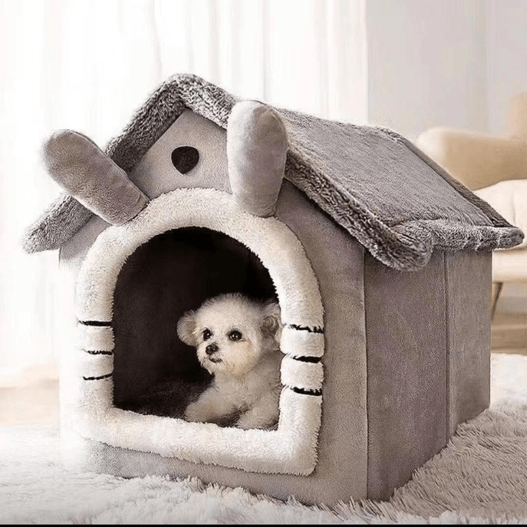 

Fabric Closed Pet House Villa Detachable Washable Warm All Seasons Cozy Bed For Small Dogs Teddy Cat Indoor Daily Rest L серый