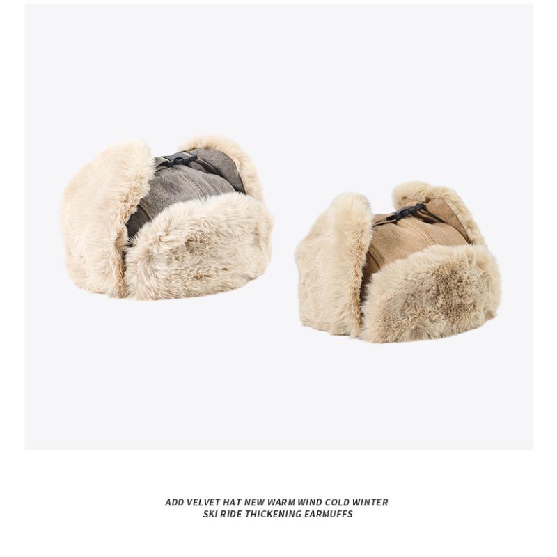 Winter Lei Feng hat men's and women's tide thickened windproof warm ear protection cycling hat plush sticker chain flying cotton hat