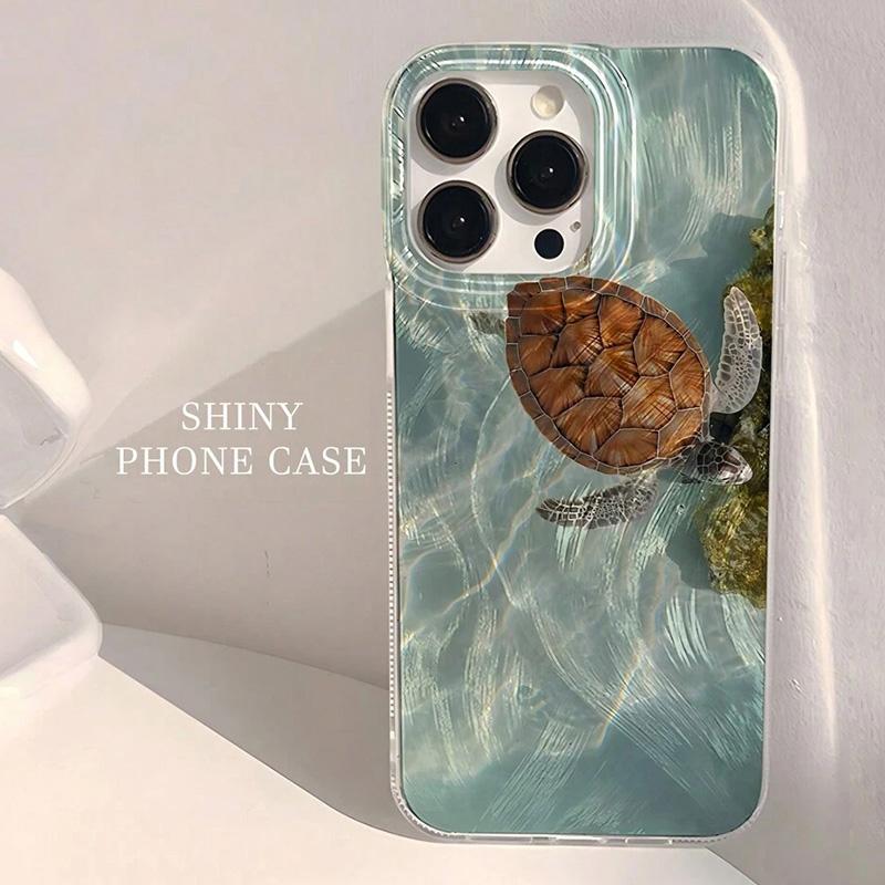 Phone Case For IPhone 16 15 14 Plus 13 12 11 17 Pro 16E 15Pro 16 ProMax 14 Plus 17Air Cool Turtle Seaside Pattern IMD Hard Cover iphone 16