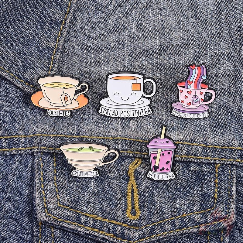 5Pcs/Set Funny Tea Slangs Brooches - Doodle Enamel Backpack Button Pins Badges