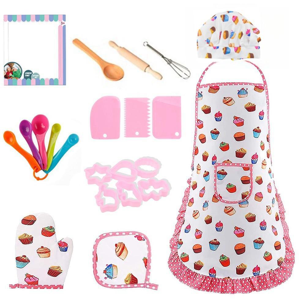 Kids Cooking and Baking Set Baking Kit Apron Dress up Chef Costume Kids Aprons for Girls Toddler Chef Hat for Little Girls
