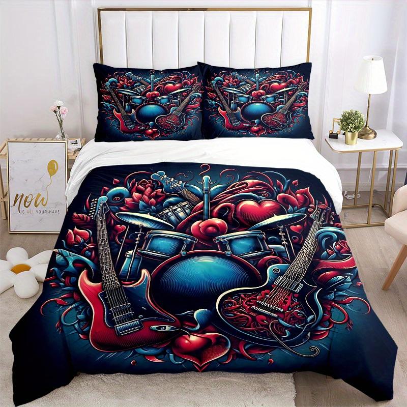 3pcs Music Love Bedding Cover Set, Fashion Classic Popular Print Bedding Set, Soft Comfortable, All Season Use, For Bedroom, Guest Rooma0819186