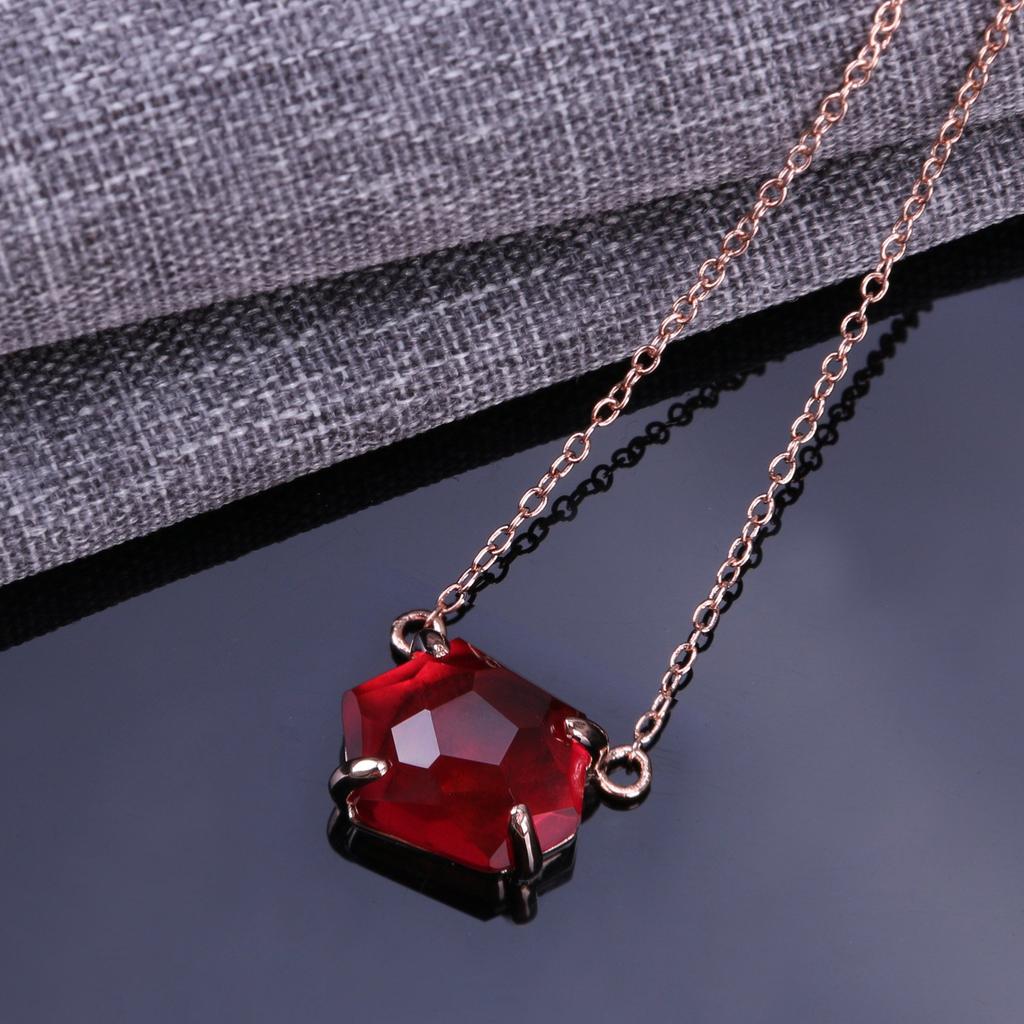 KELITCH Top Crystal Pendant Necklace Rose Gold Chain for Women Jewelry Gift (Red Rose Gold)
