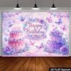 2D Flat Butterfly Birthday Banner Pink Purple Cake & Floral Themed Party Backdrop for Girls