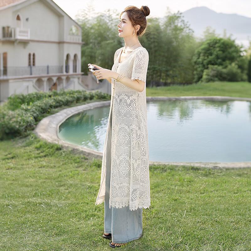 Women's French Lace Lightweight Mid-Length Cardigan