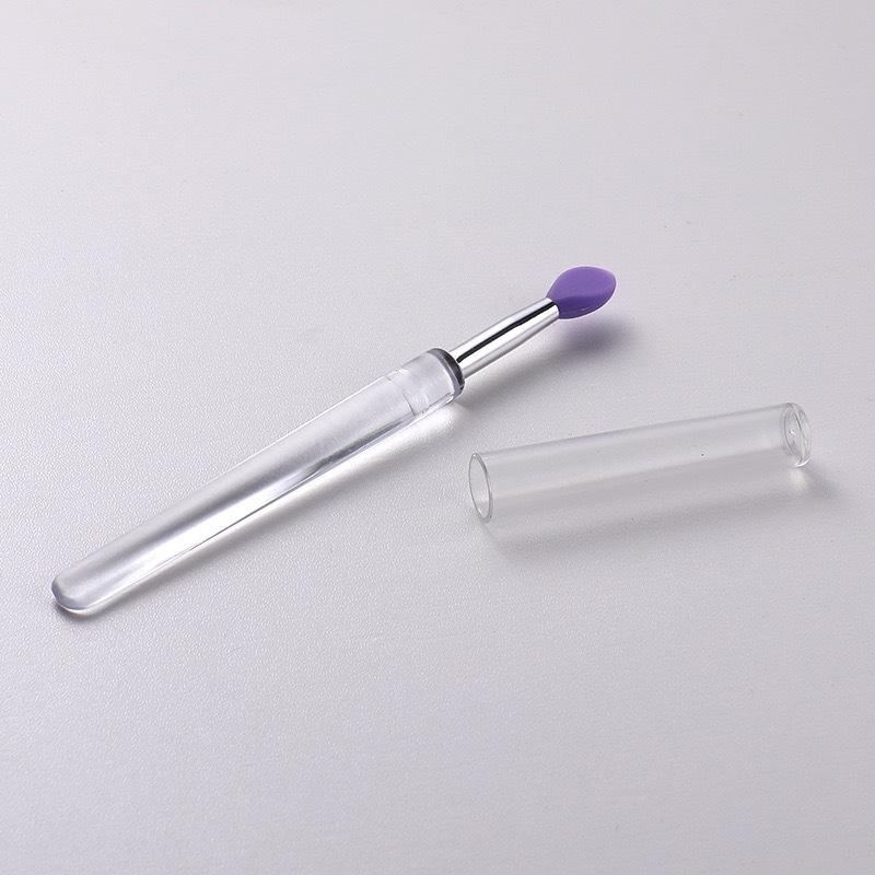1pcs Flat Silicone Applicator Sticks Reusable Lip Brush With Cover For Dust Prevention Silicone Nail Powder Applying Tools