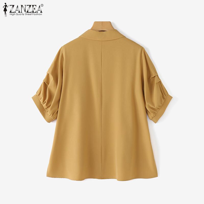 ZANZEA Women Turn Down Collar Loose Casual Half Sleeve Plain Blouse