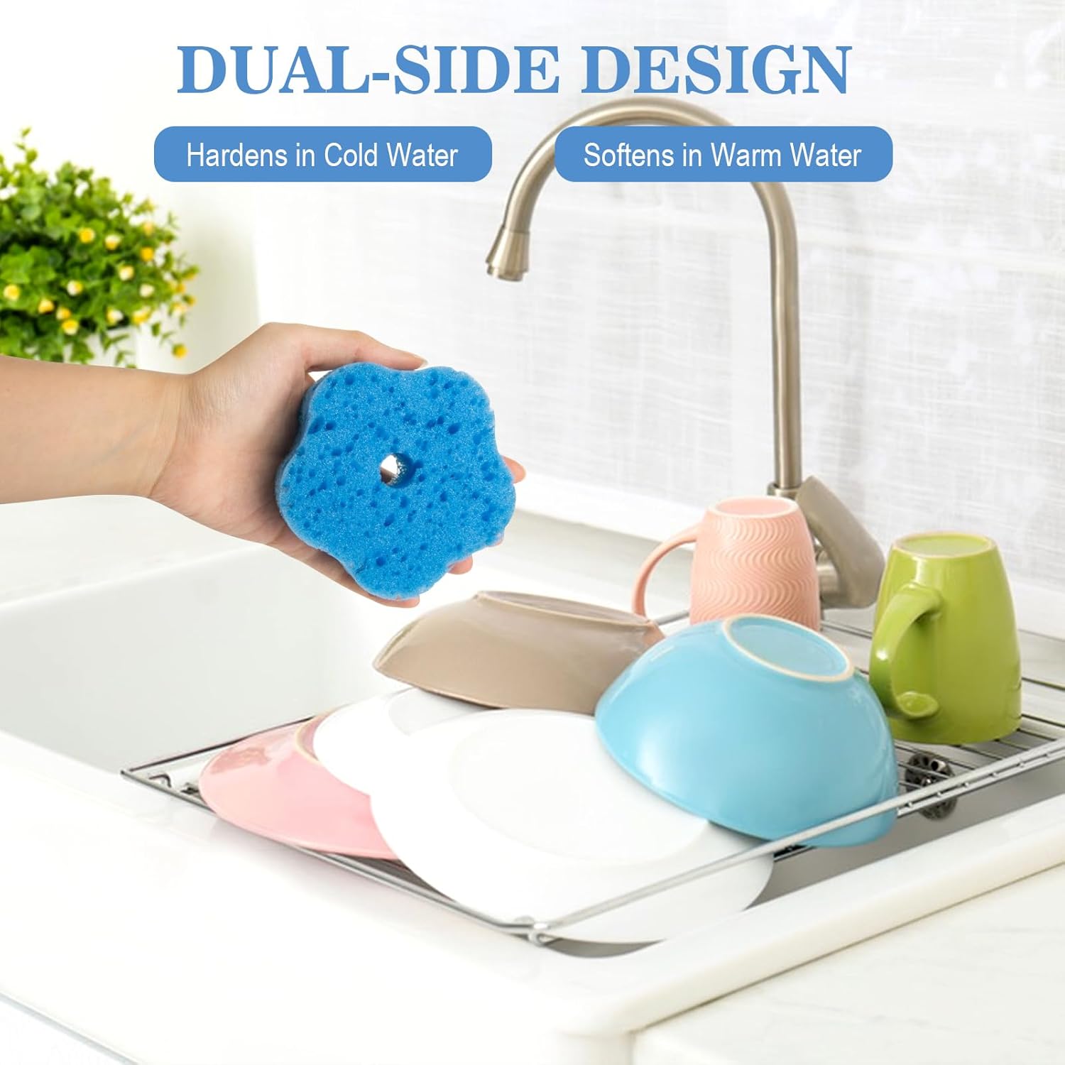 Flower-Shaped Scrubbing Sponges, Double-Sided Temperature Control, Kitchen Dishwashing Sponges, Rich Foam to Cleaning, Suitable for Kitchen, Home,