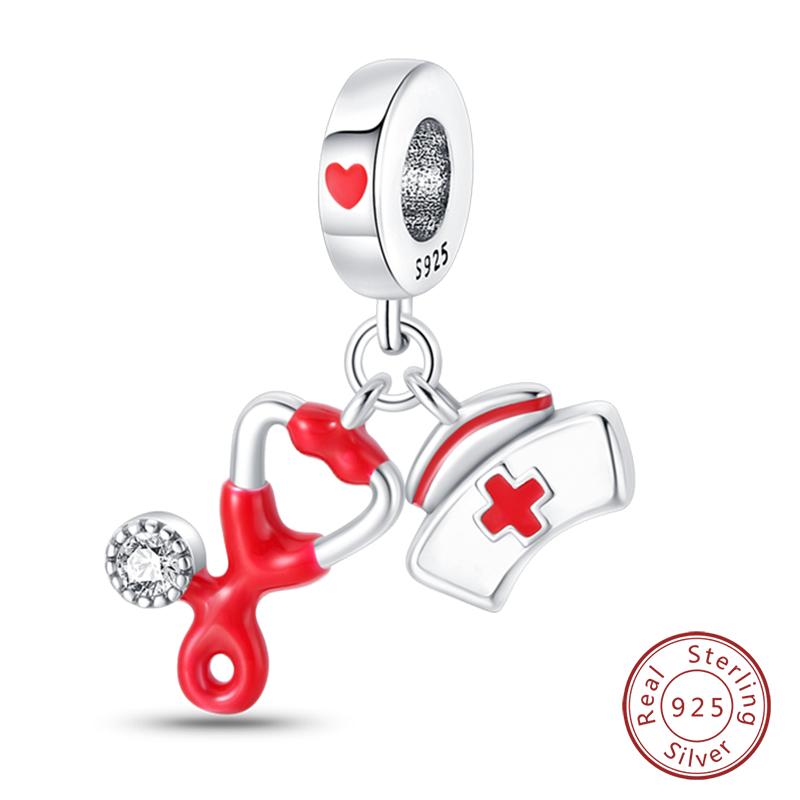 

925 Silver Red Charm Beads Red Wine Chili Dumbbell Pendant For Women Fit DIY Bracelet Birthday Jewelry Gift