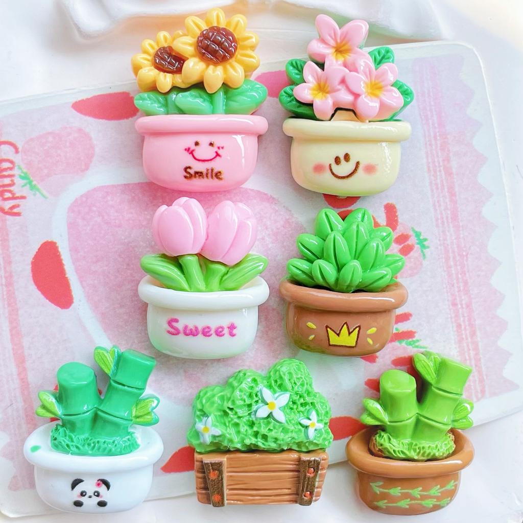 7pcs Cream Adhesive Stickers Potted Plastic Accessories Simulate Flowers & Bamboo Plant Accessories,Suitable for Home decoration