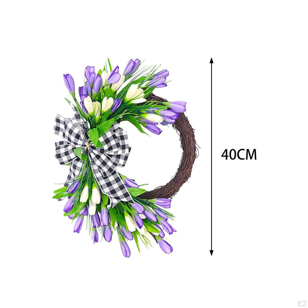 Tulip Spring Wreath Artificial Flower Wall Hanging Ornament, Wedding Front Door
