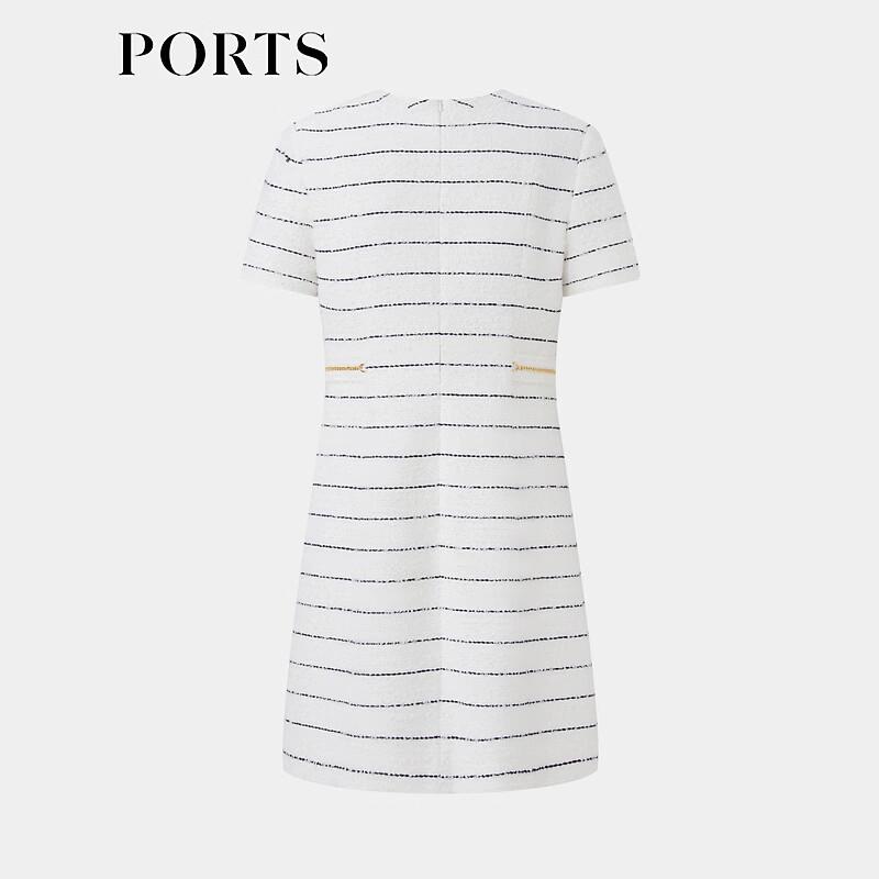 PORTS Women's White & Black Striped Short Sleeve Midi Dress