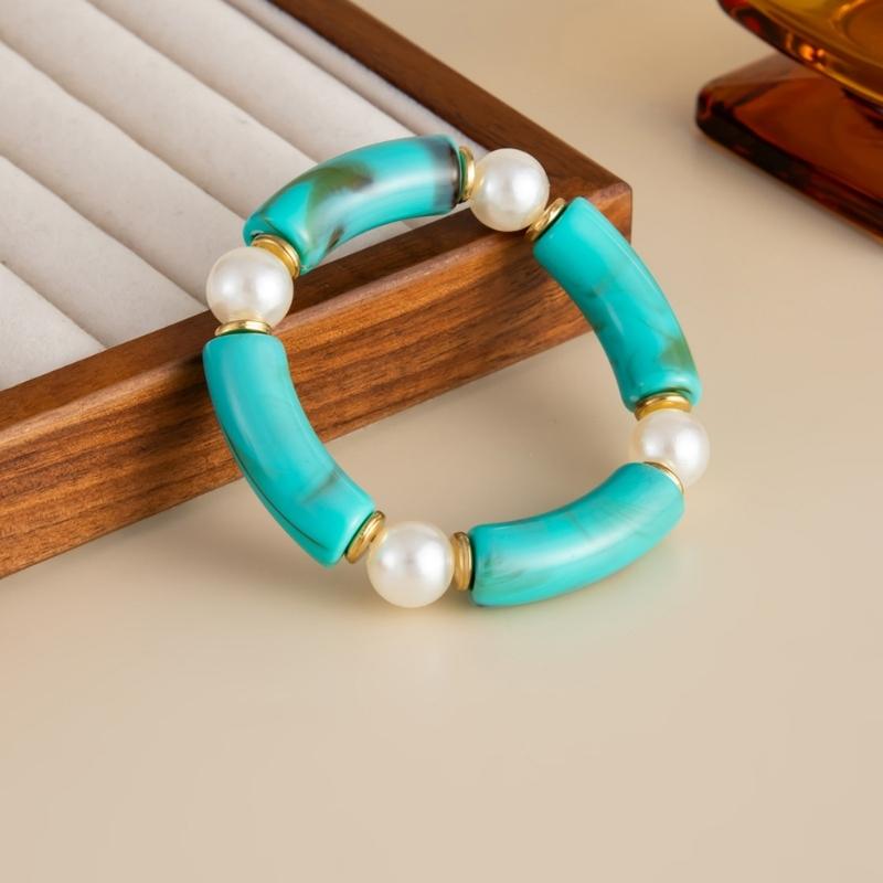 Women Elastic Resin Bead Bracelet Artistic Marbled Comfort Fit Fashion Statement Bracelet Suitable for Various Event