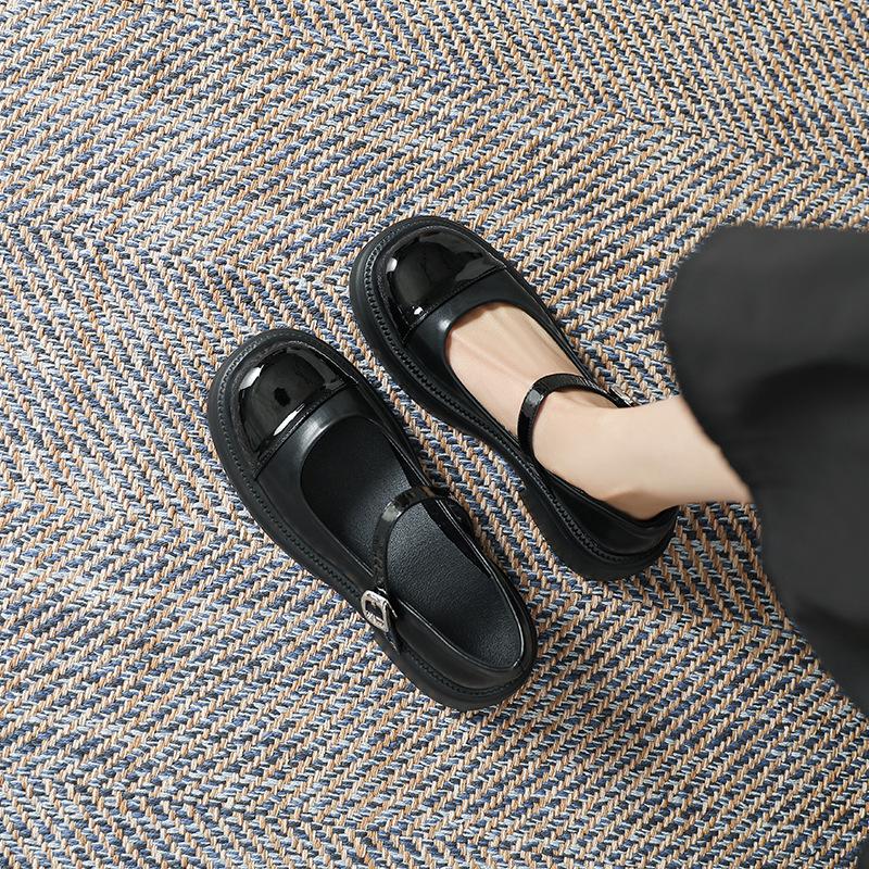 

Туфли Мэри Джейн Маленькие ароматные женские весенние легкие ретро-туфли в тон, маленькие кожаные туфли, милые женские туфли на толстом каблуке 40 чёрный