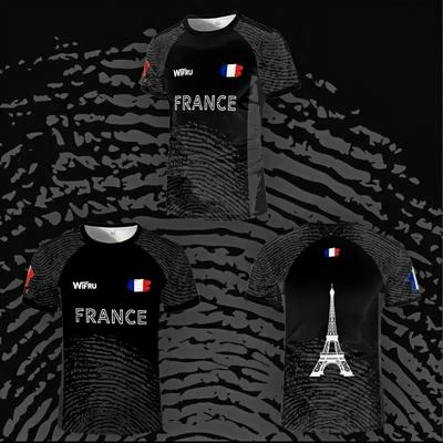New French Football 3D Printed T-Shirt Men's Sports Outdoor Breathable Eiffel Tower Printed Fashion Short Sleeve T-Shirt Top