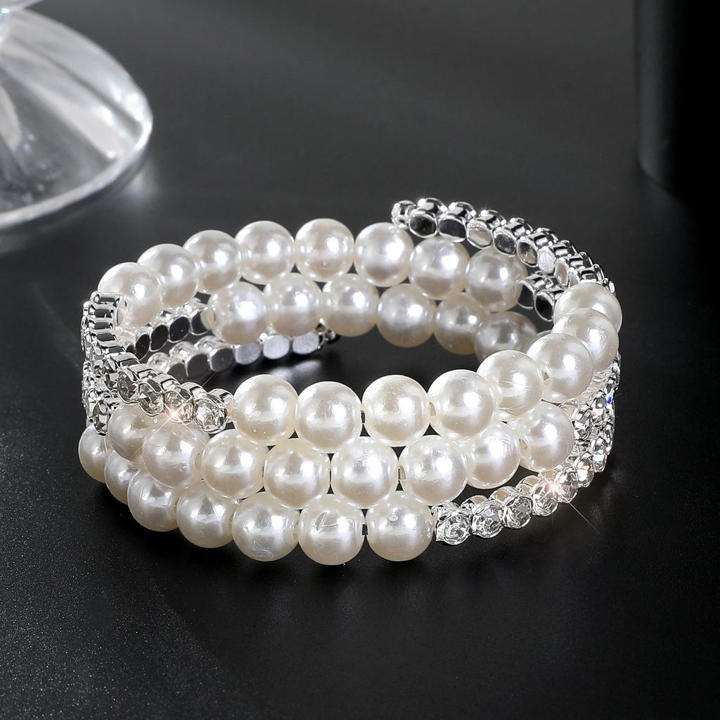 Multilayer Wrapped Pearl Jewelry Bridal Versatile Diamond Set Elastic Pearl Bracelet Bracelet