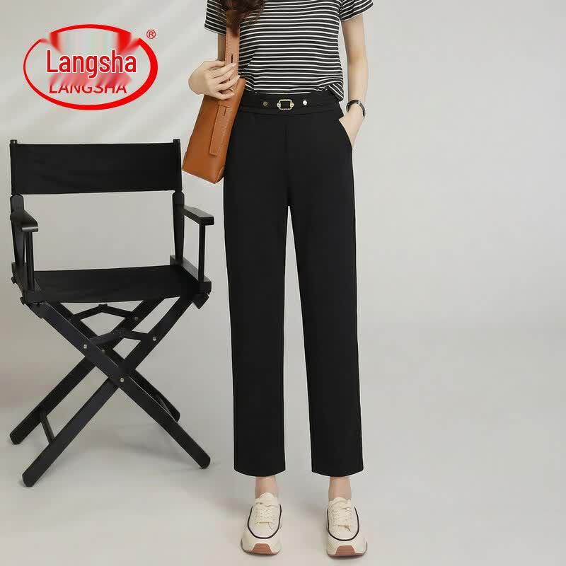 LangSha Women s High-Waist Drape Straight-Leg Cropped Pants 2XL