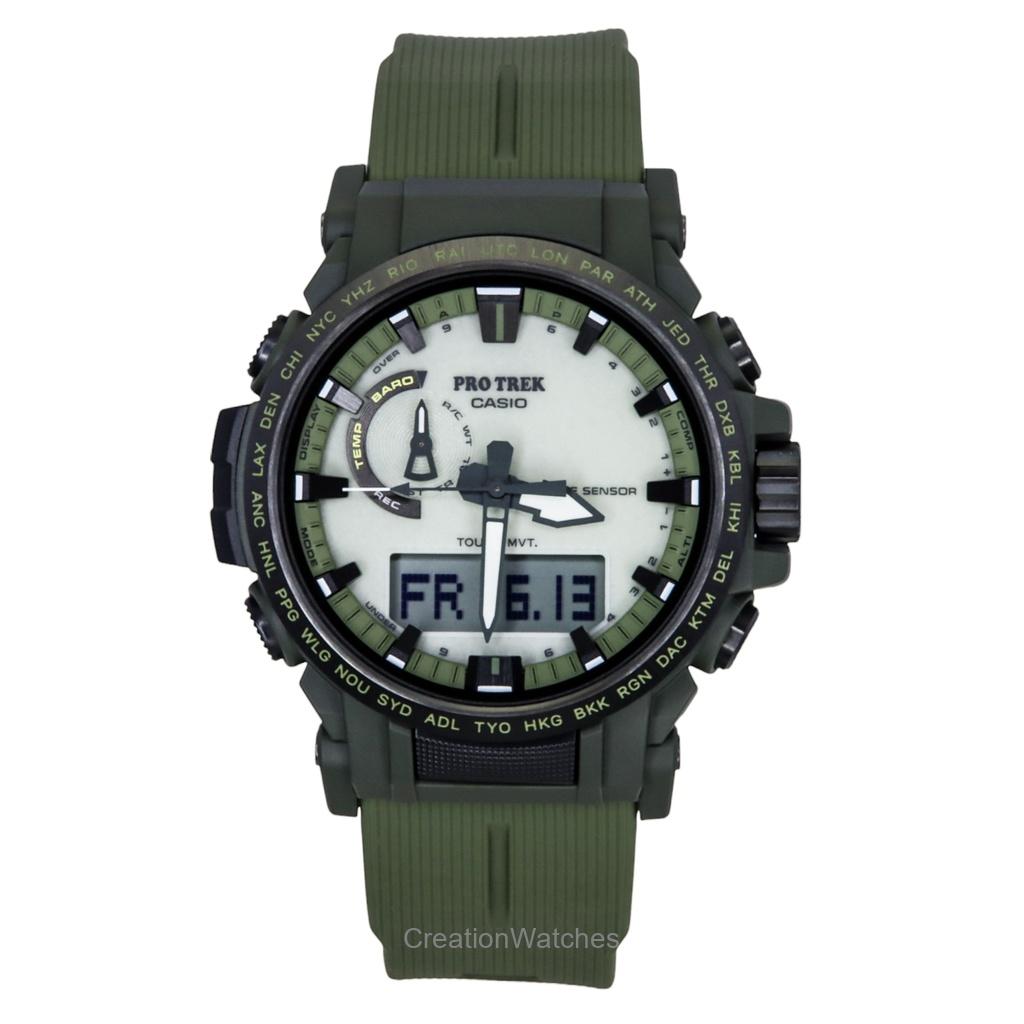 Casio Pro Trek Analogowo-cyfrowy pasek z żywicy biobazowej biała tarcza solarny PRW-61LD-3 100M zegarek męski