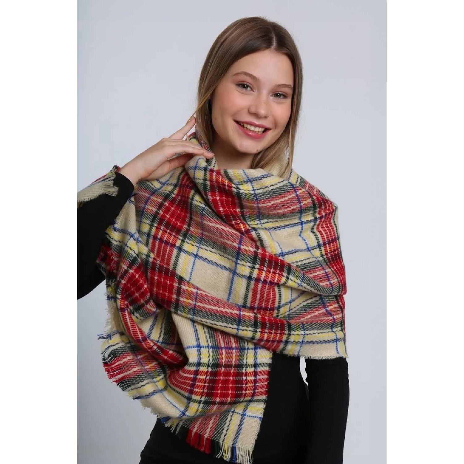 

Plaid Patterned Scarf Shoulder Shawl 70x180 Cm 1202 Beige 70 x 180 бежевый