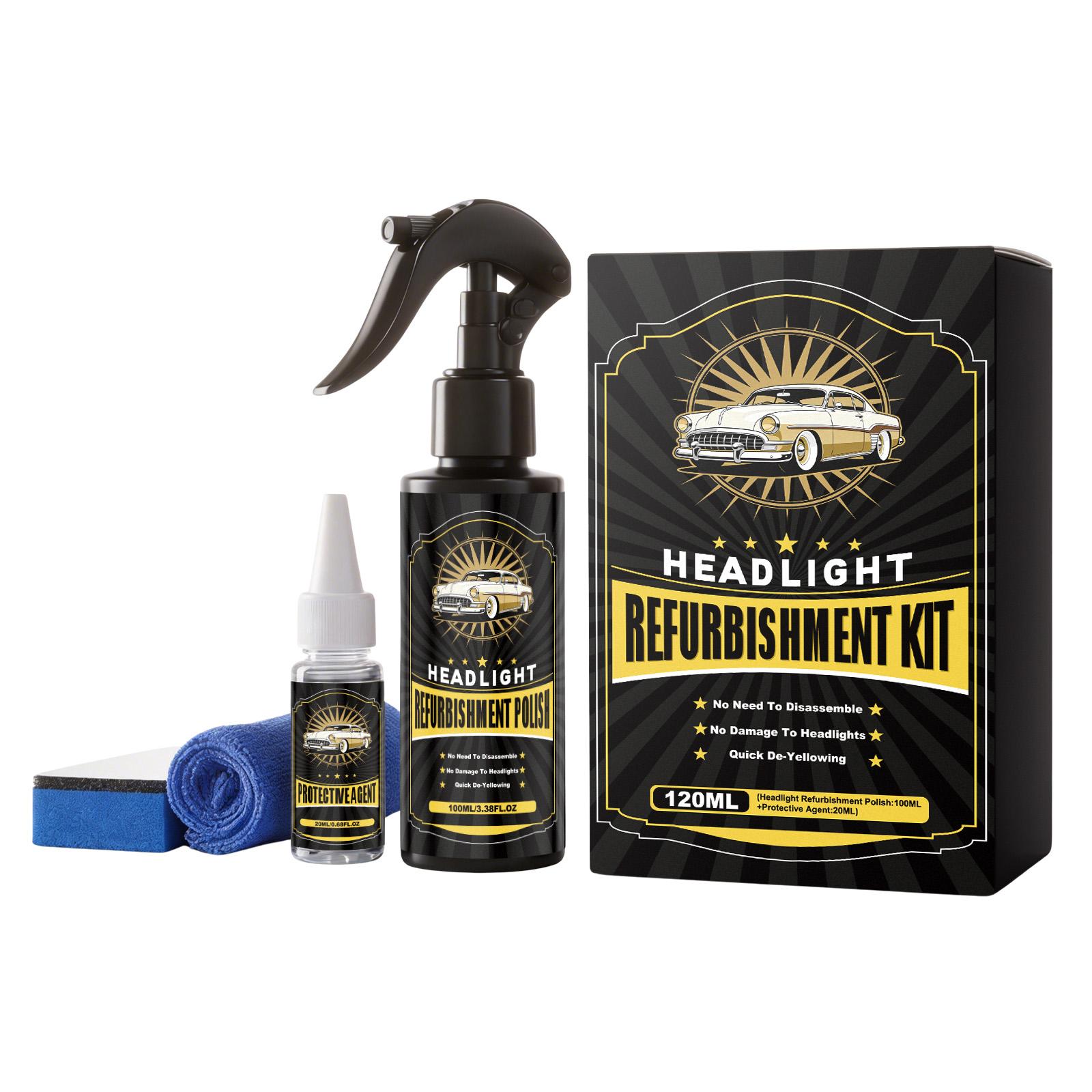 Automotive Headlight Restoration Kit with Polishing Compound Sanding Pads and Buffing Cloth for Clear Lens Surface and Improved Visibility One Size