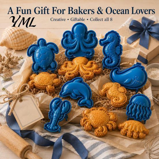 Decorative Biscuit Molds for Snacks Marine Animal Mini Pie Mold, Durable Non-stick Reusable Dough Cutter, Interactive Baking Kits Children Hand Press