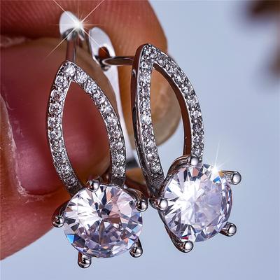 Cercei rotunzi cu zircon, clasici, cu cinci gheare, pentru femei, moda simplă, bijuterii de culoare argintie, cadou