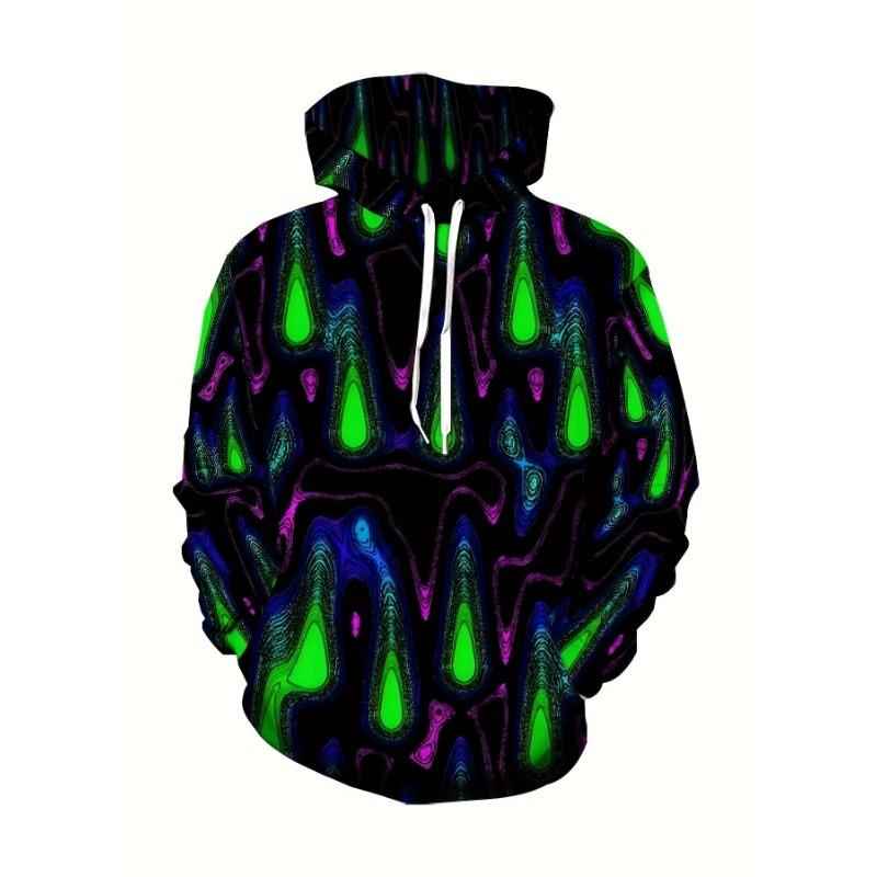 Men Neon Skull Skeleton 3D Print Hoodie Y2K Gothic Streetwear Loose Pullover Hooded Sweatshirt With Pocket