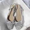 Fashion Spring New Baotou Sandals Women's Fashion Square Head Shallow Mouth Sequin Butterfly Knot Non-slip High Heels