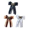 Layered Ribbon Collar Brooch with Ornamental Centerpiece, Faux Bead Dangle and Pin Uniform Accessory for Women