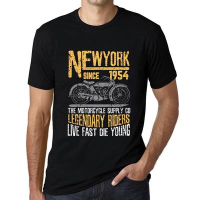 Vintage-T-Shirt für Herren, grafisches T-Shirt „New York Motorcycle Since 1954“, tiefschwarz