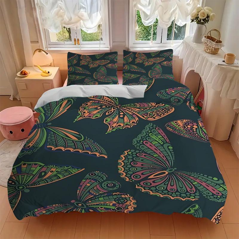 3pcs Butterfly Print Bedding Set, Breathable and Soft, Suitable for All Seasons, Ideal for Home Use, Suitable for Bedroom Decor yy250821184