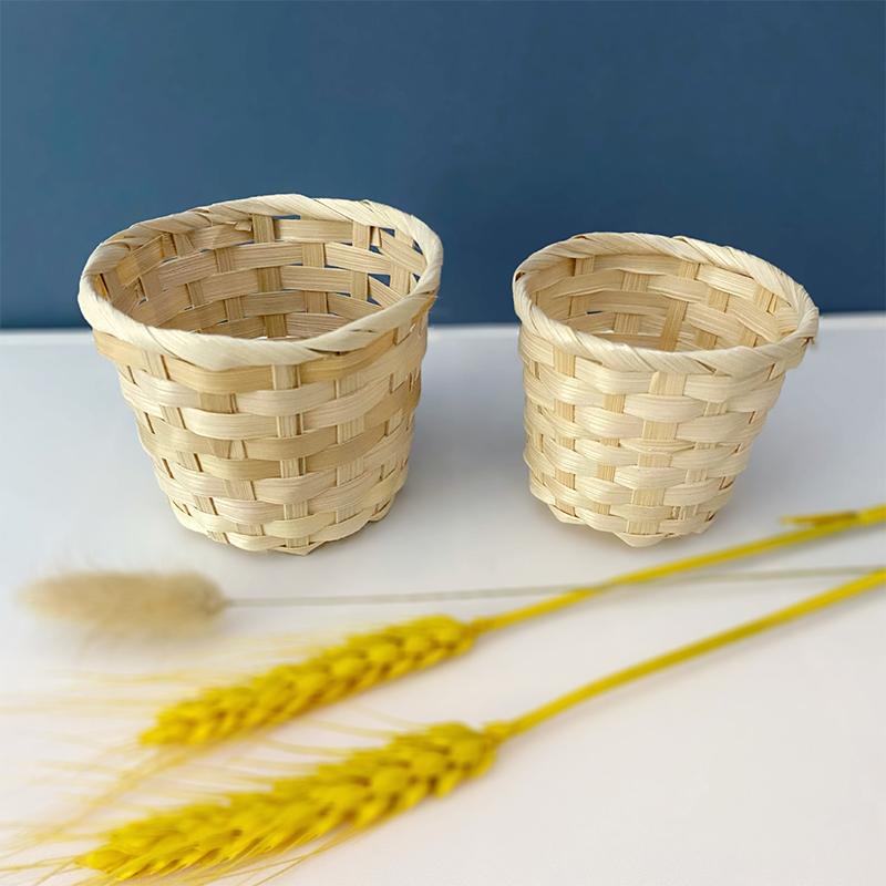 Handmade Bamboo Garden Flower Pot Wicker Basket Straw Patchwork Wicker Rattan Seagrass Storage Organizer Nursery Pots