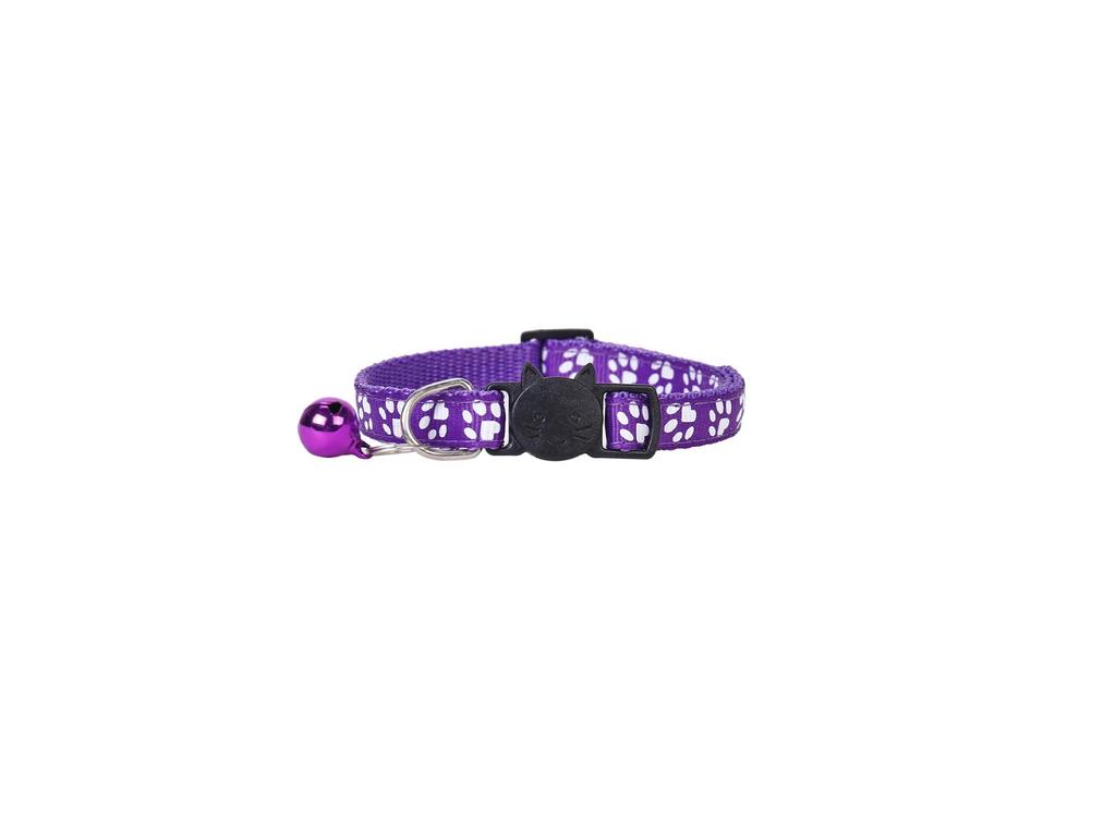 Peichong Beibei Cat Collar with Printed Paw Webbing, Safety Buckle, and Colorful Bell