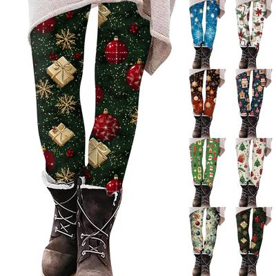 Women's Casual Outdoor Christmas Pattern Slim Fitting Elastic Yoga Pants Cropped Pants