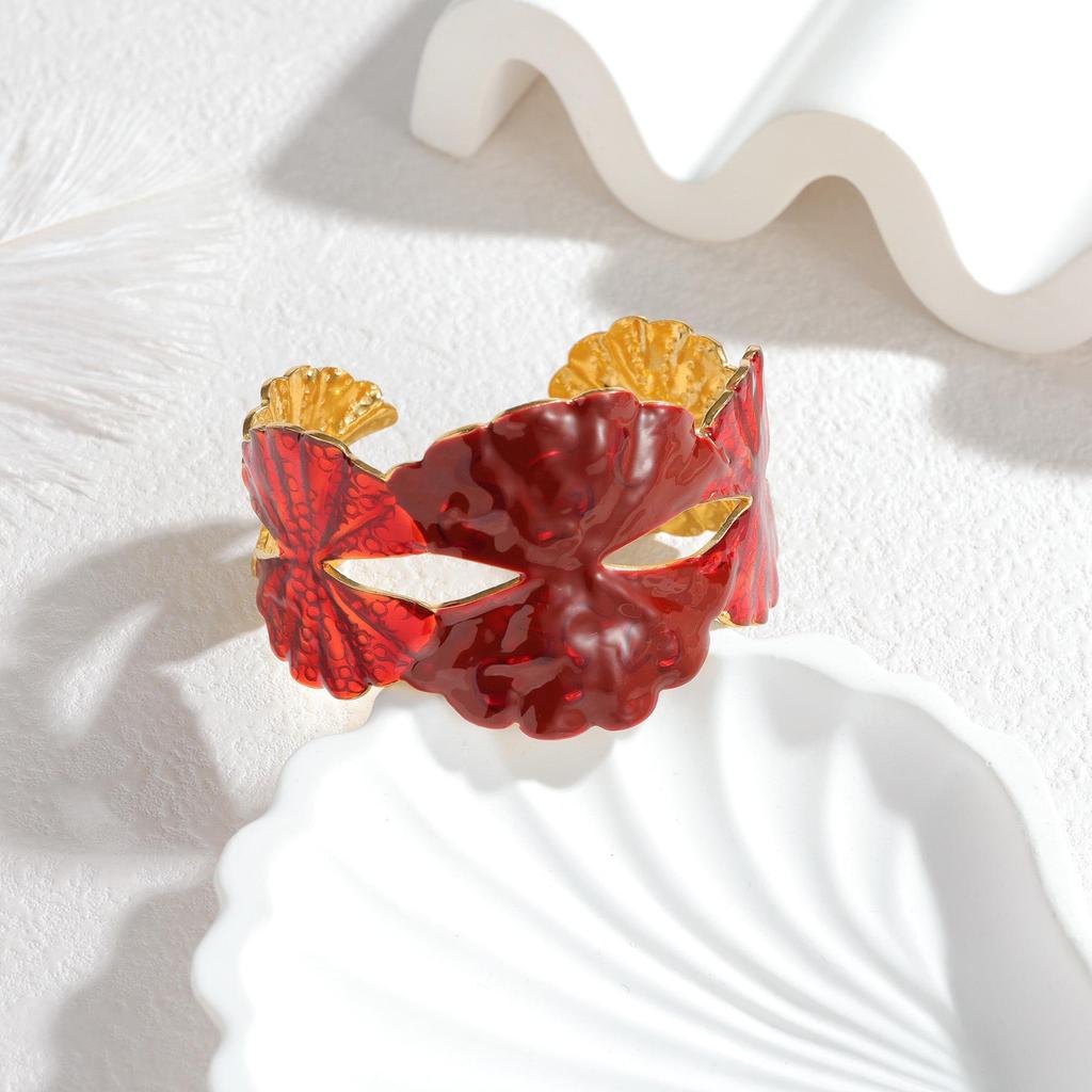 Czerwony Kropelka Gwint Otwarty Bransoleta - Damska Lekki Luksus Wysokiej Klasy Stal Nierdzewna Szeroka Bransoleta