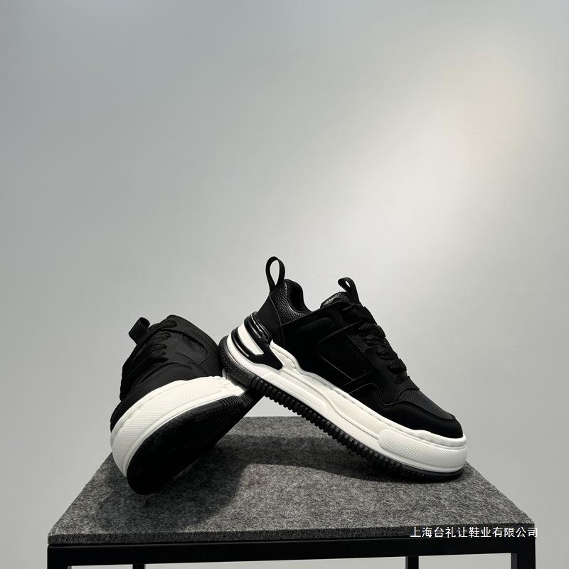 Little White Shoes Men's New Platform Bread Shoes Low-top Lace-up Sports and Leisure Shoes Trendy Versatile Height-increasing Shoes
